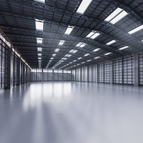 3d rendering interior empty factory with pendant lamps